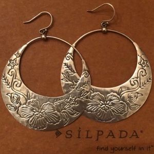 Rare Silpada Sterling Silver Flower Basket Hoop Earrings W2378